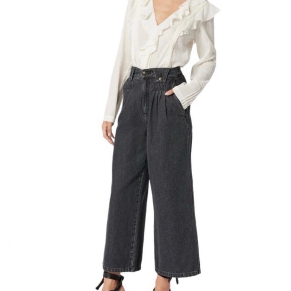 NWT Joie Women Jeans Porter B Wide Leg Cropped High Waist Size 30 Dark Baltic